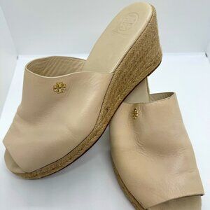 Tori Burch Cream Leather Espadrille Wedges - Size 8.5